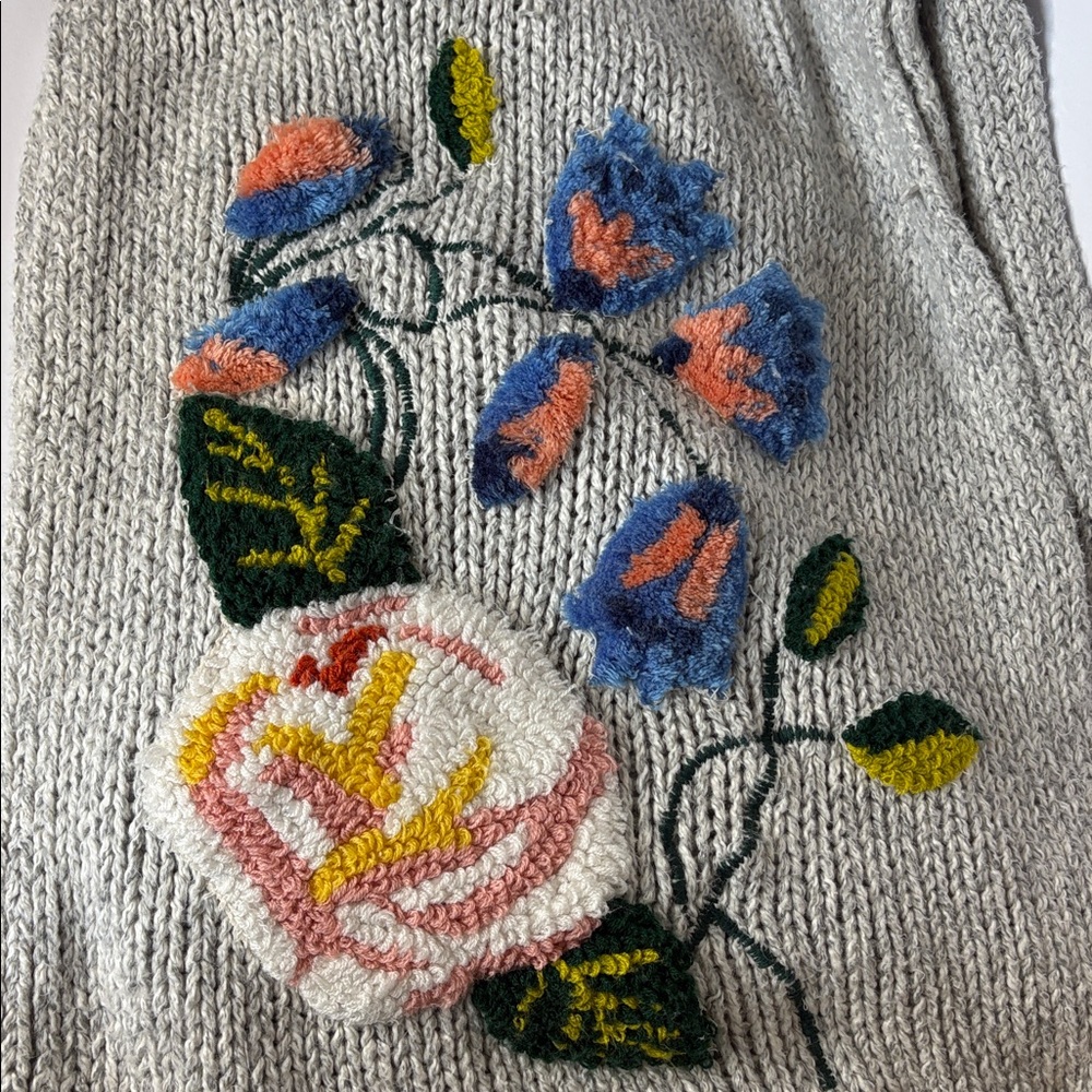 Nathalie Lete x Anthropologie Grey and Floral Embroidery Knit Scarf - Picture 5 of 9